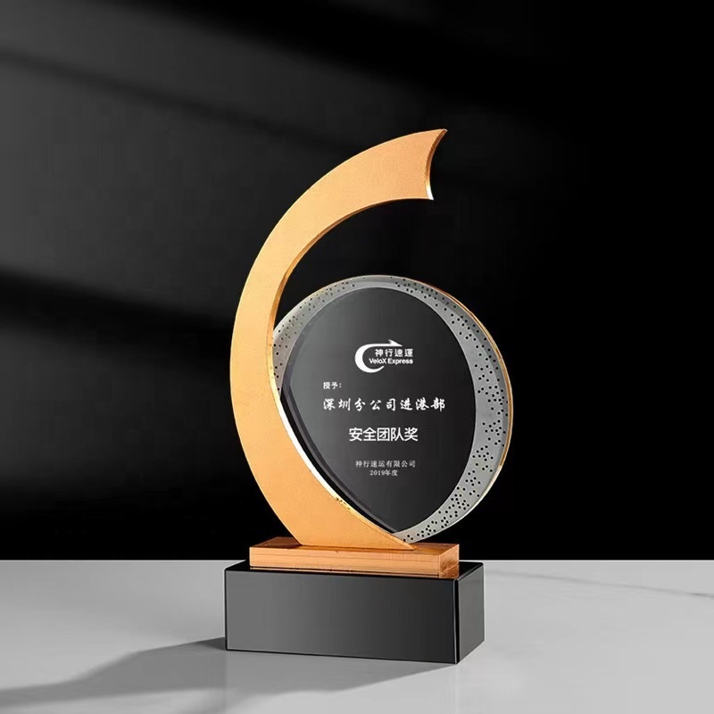 Honor of Crystal Metal Trophy Creative Custom Logo Outstanding Staff Memorial Trophy