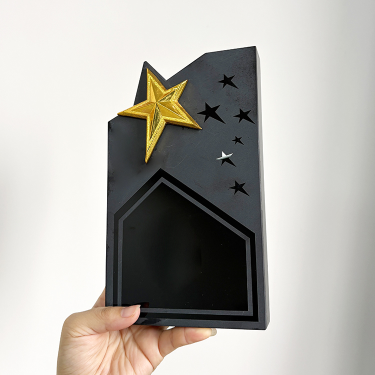 Black Crystal with Gold Metal Star Crystal Trophy Awards MH-MJ0738