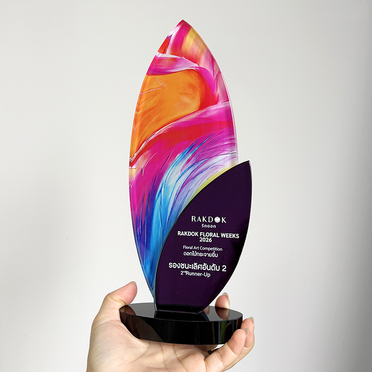 Purple Mirror Printing Mirror Finishing Crystal Glass Awards Plaque Trophy MH-LJ0708