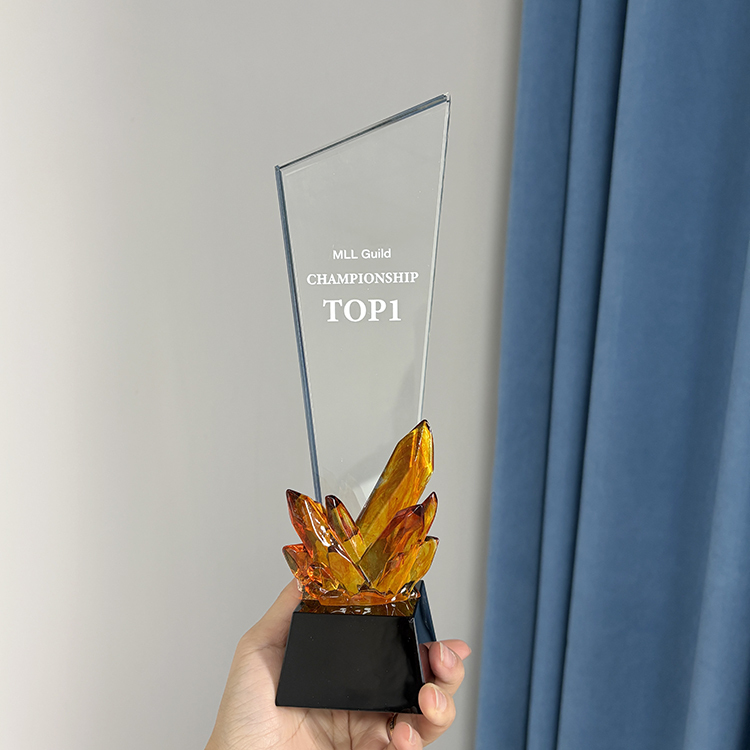 New Design Amber Blue Yellow Diamond Crystal Glass Awards Plaque Trophy MH-LJ0604