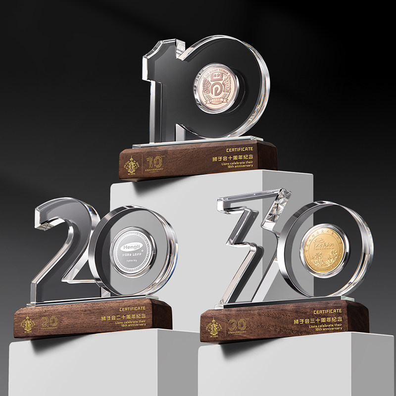 2024 Crystal Trophy Custom-Made Anniversary Badge Inlaid Medal Excellent Staff High-Grade Number-Shaped UV Trophy