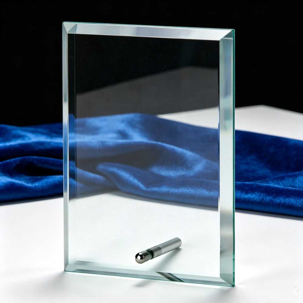 Transparent Crystal Glass Award with Metal Stand Glass Trophy Plaque Crystal Gift Winner Prize Staff Appreciation Ceremony