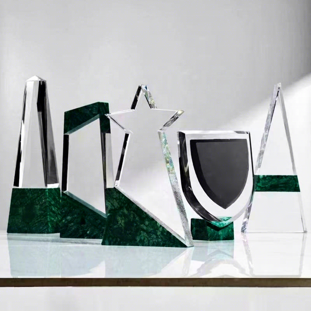Engraved Crystal Trophy Bases Pyramid Style UV Printing Corporate Glory Professional Custom Logo