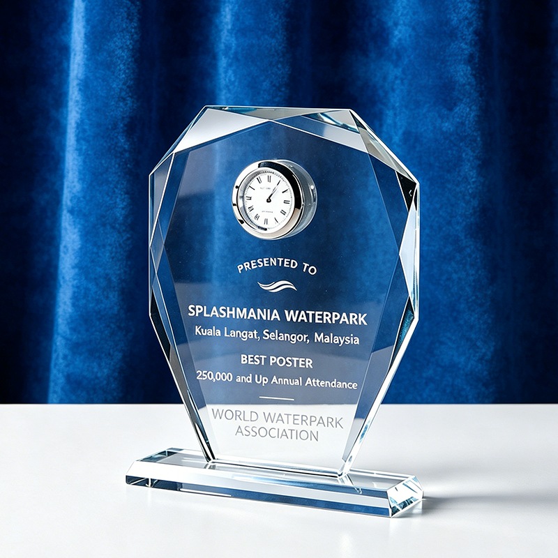 Crystal Clock Trophy Award Custom Engraved Crystal Award Clock Trophy for Business Souvenir