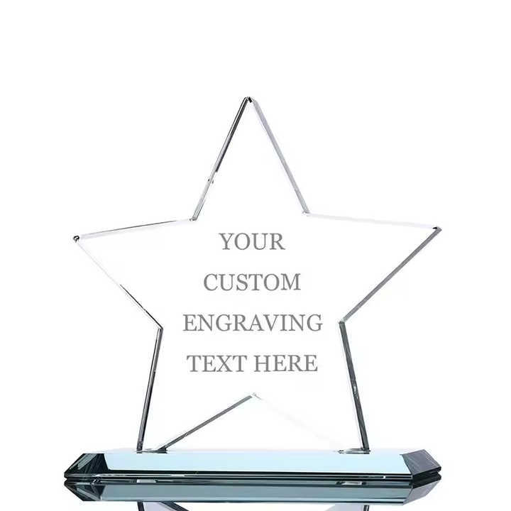 Honor of Crystal Wholesale Clear Star Shaped Crystal Plaque Award Trophy With Clear Base Business Souvenir