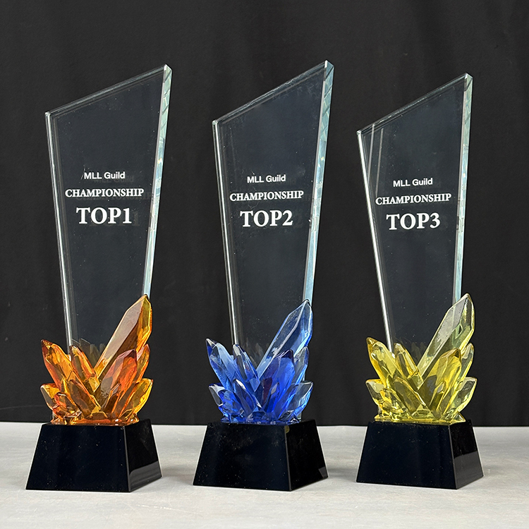 New Design Amber Blue Yellow Diamond Crystal Glass Awards Plaque Trophy MH-LJ0604