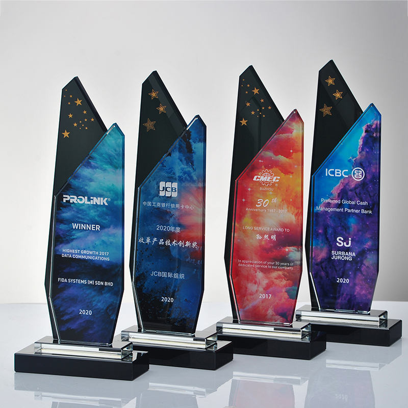 Custom Crystal Trophy With Changeable Background Award Trophy With UV Printing Customized Champion Award