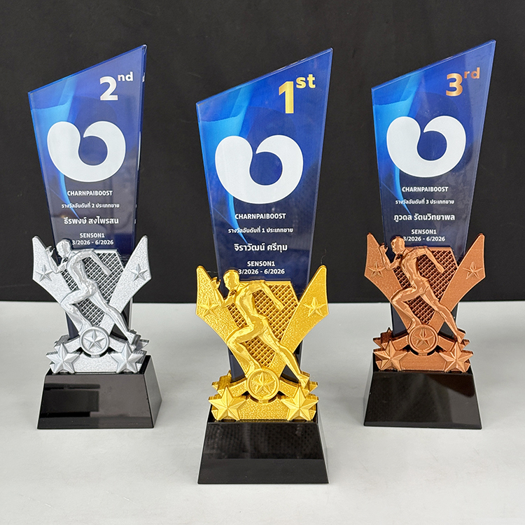 2025 New Design 3D Print Gold Silver Bronze Running Race Sports Crystal Glass Awards Trophy MH-LJ0699