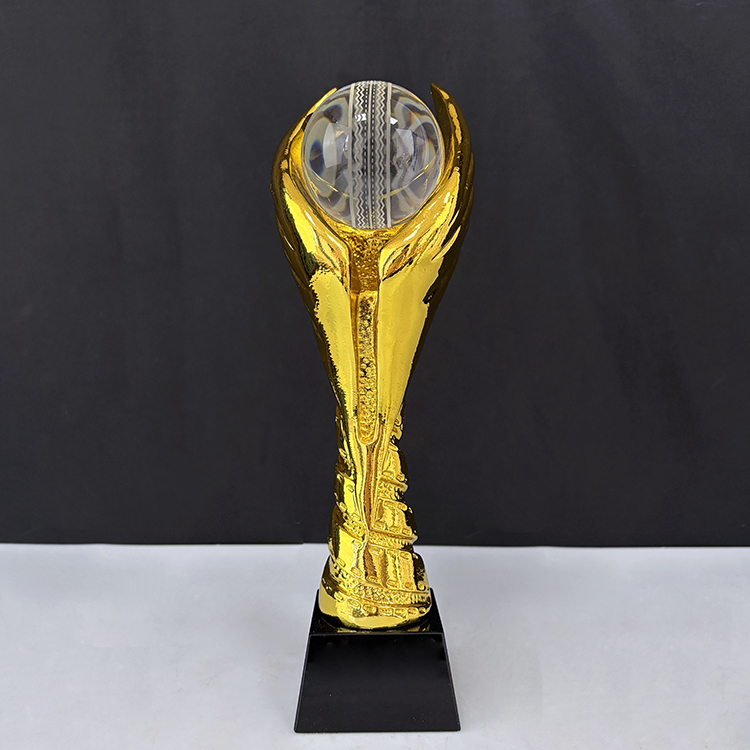 Gold Resin with cricket Ball Sports Event Crystal Trophy Award MH-LJ0716