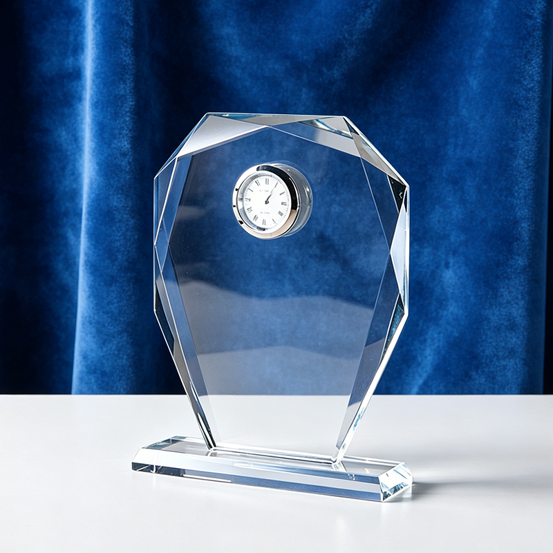Crystal Clock Trophy Award Custom Engraved Crystal Award Clock Trophy for Business Souvenir