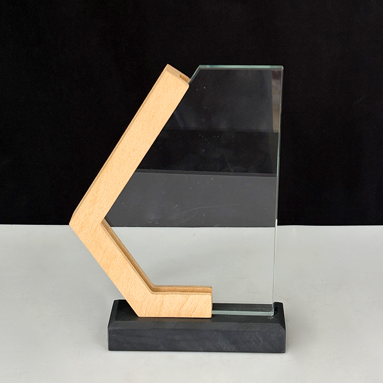Wooden Crystal Glass Awards Plaque Trophy with Black Stone Base MH-LJ0656
