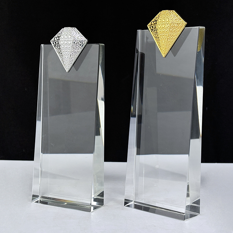 Gold Silver Metal Diamond Crystal Glass Awards Plaque Trophy MH-LJ0690
