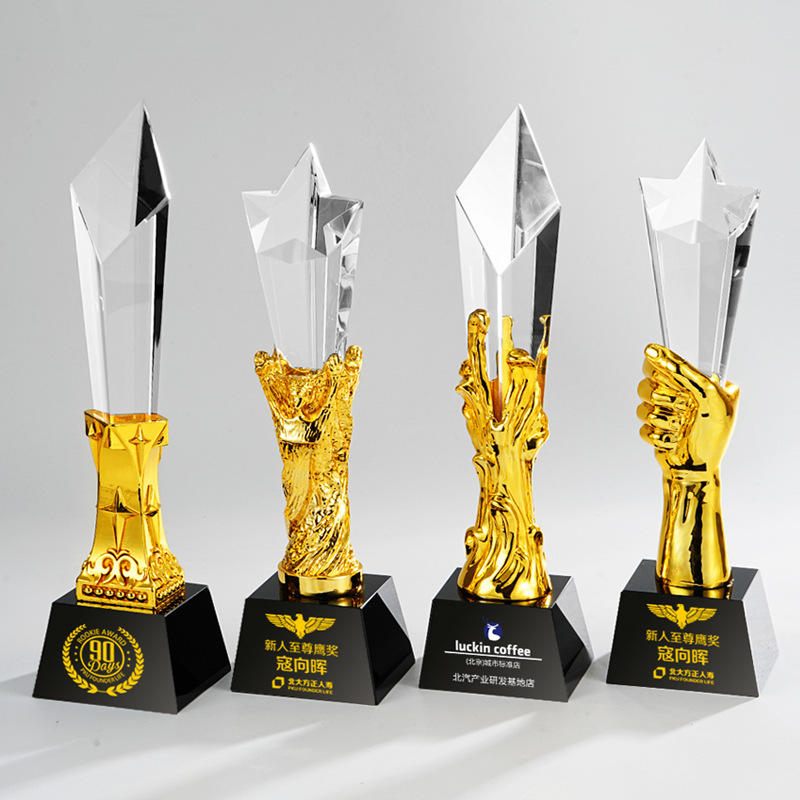 Honor of Crystal Customized Logo Trophy High Quality Transparent Excellent Honor Award Resin Crystal Trophy