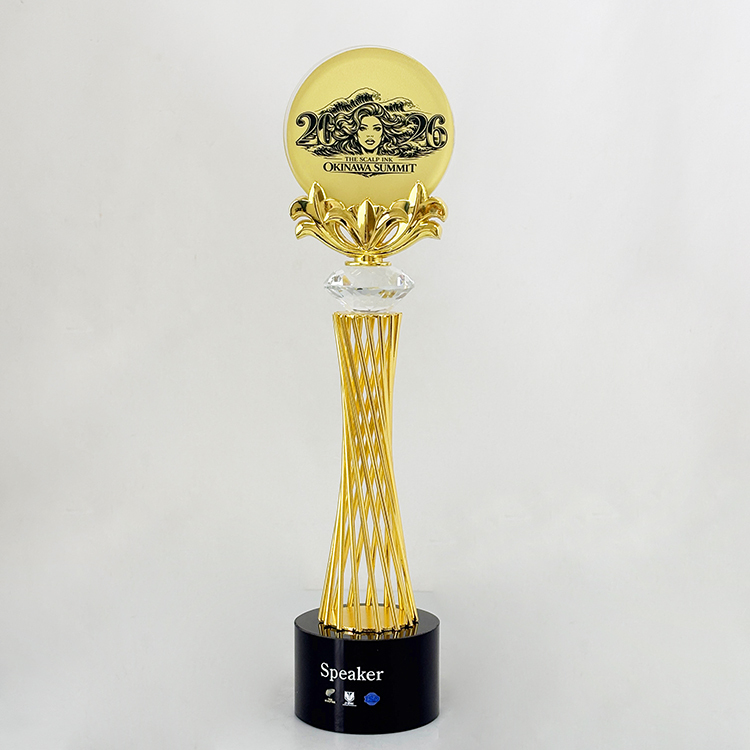 Gold Metal with Round Crystal Trophy Awards MH-LJ0654