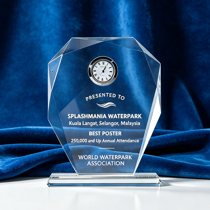 Crystal Clock Trophy Award Custom Engraved Crystal Award Clock Trophy for Business Souvenir