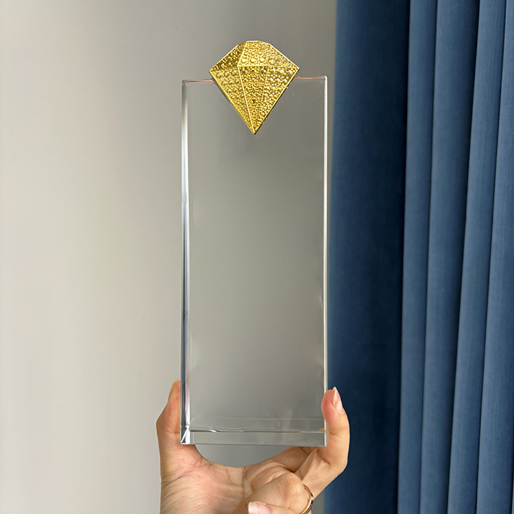 Gold Silver Metal Diamond Crystal Glass Awards Plaque Trophy MH-LJ0690