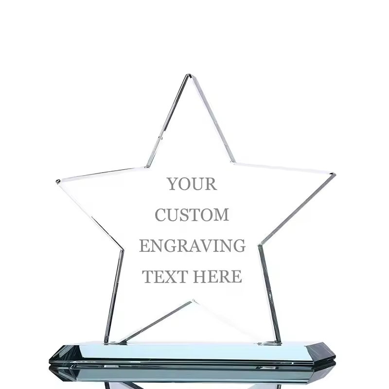 Honor of Crystal Wholesale Clear Star Shaped Crystal Plaque Award Trophy With Clear Base Business Souvenir