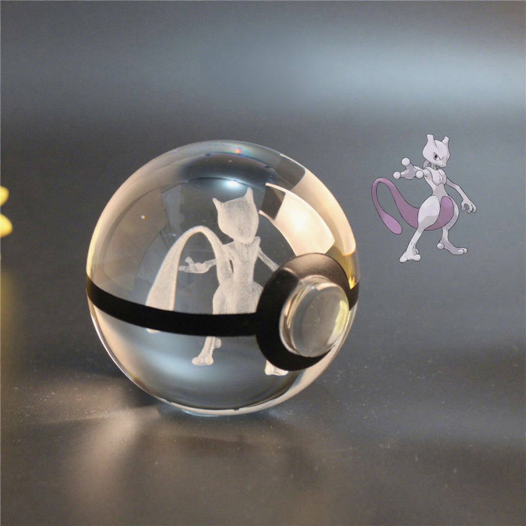 Glowing Pokeball Glass Crystal 8cm Pokemon Go Balls Night Lights Painting Handmade 3D Engraved Christmas Toys Gift Wholesale