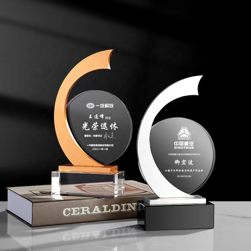 Honor of Crystal Metal Trophy Creative Custom Logo Outstanding Staff Memorial Trophy