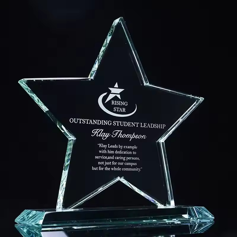 Honor of Crystal Wholesale Clear Star Shaped Crystal Plaque Award Trophy With Clear Base Business Souvenir