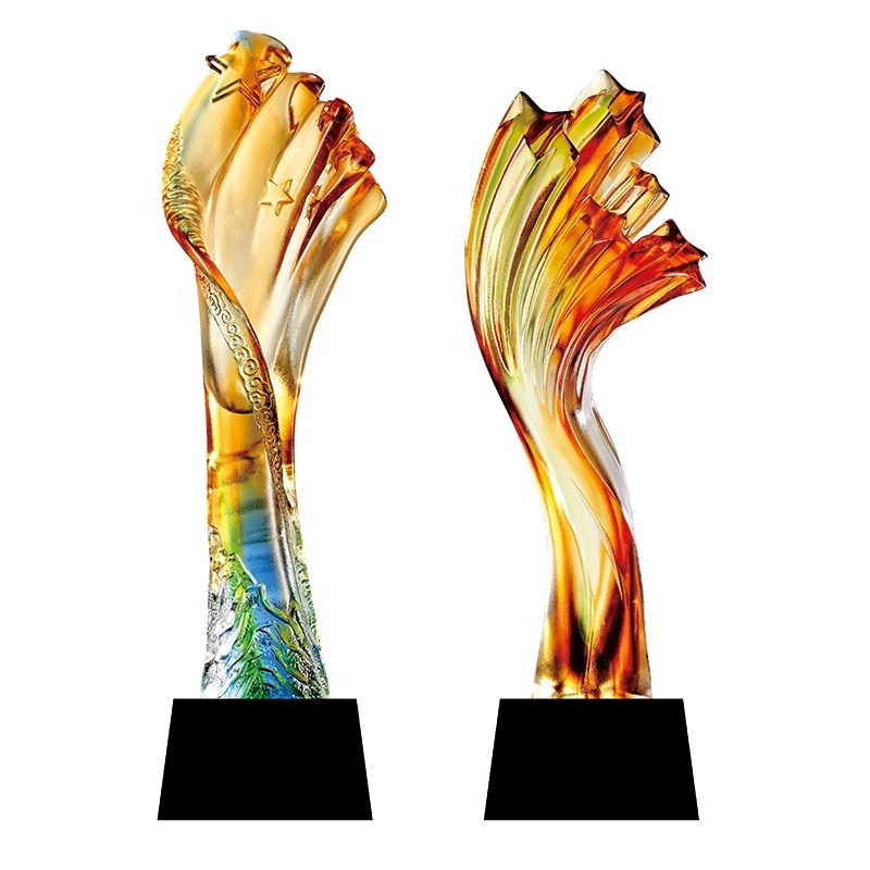 Unique Colored Liuli Glaze Crystal Trophy Exquisite Business Excellence and Innovation Awards Souvenir