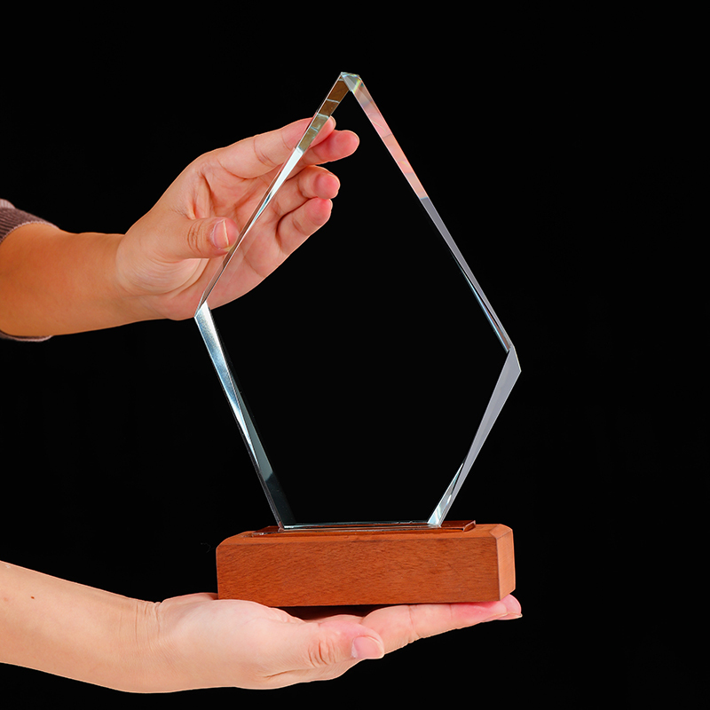 Manufacturing Wooden Trophy K9 Blank Crystal Glass Cheap Awards Personalized for Winners Souvenirs