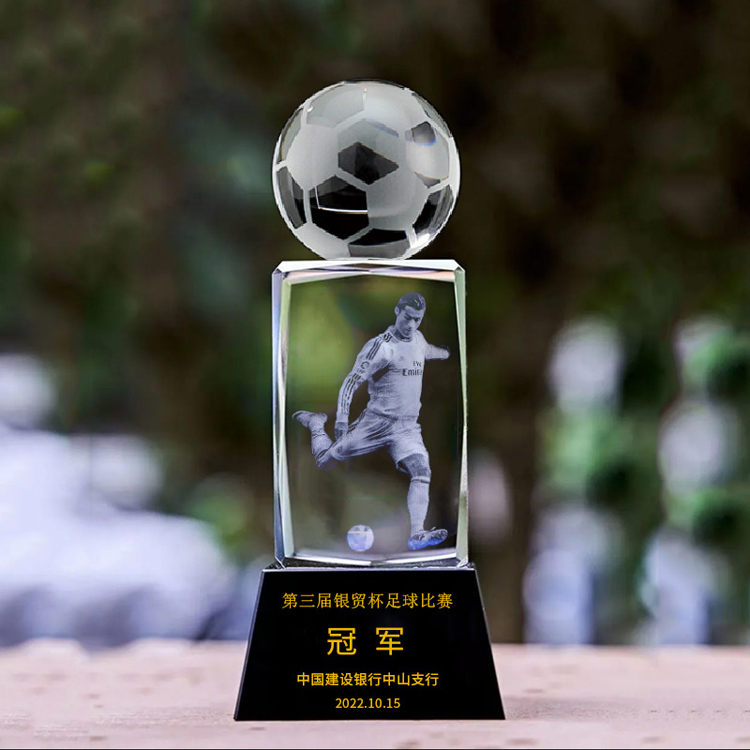 Professional Custom Crystal Block 3d Laser Soccer Crystal Trophy Fantasy Football Trophy Cup