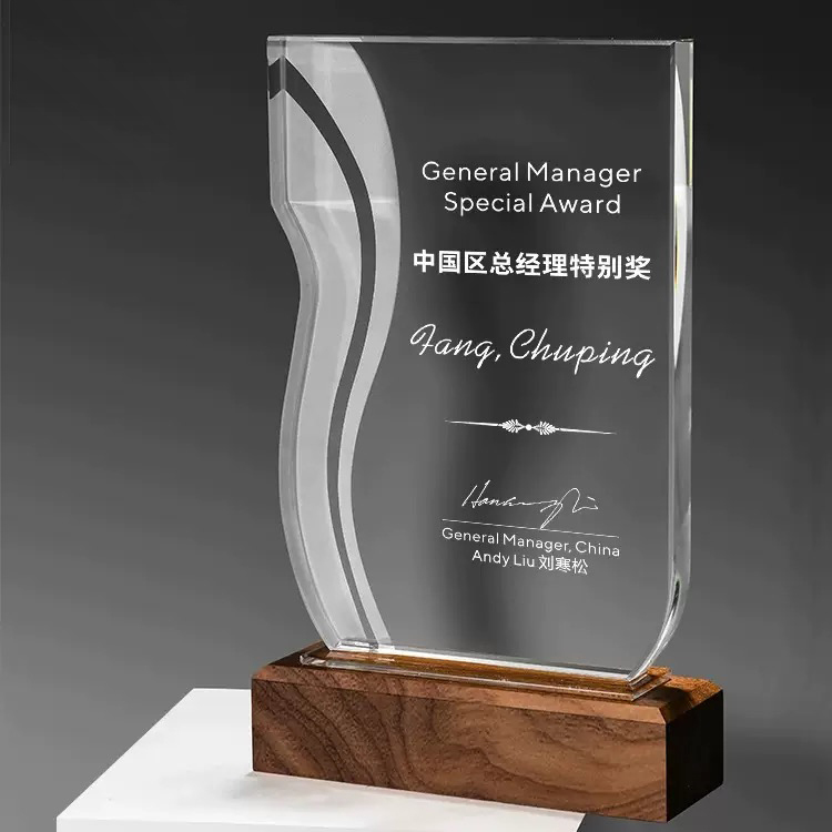 Blank Rectangle Crystal Trophy with Wooden Base MH-LJ0719