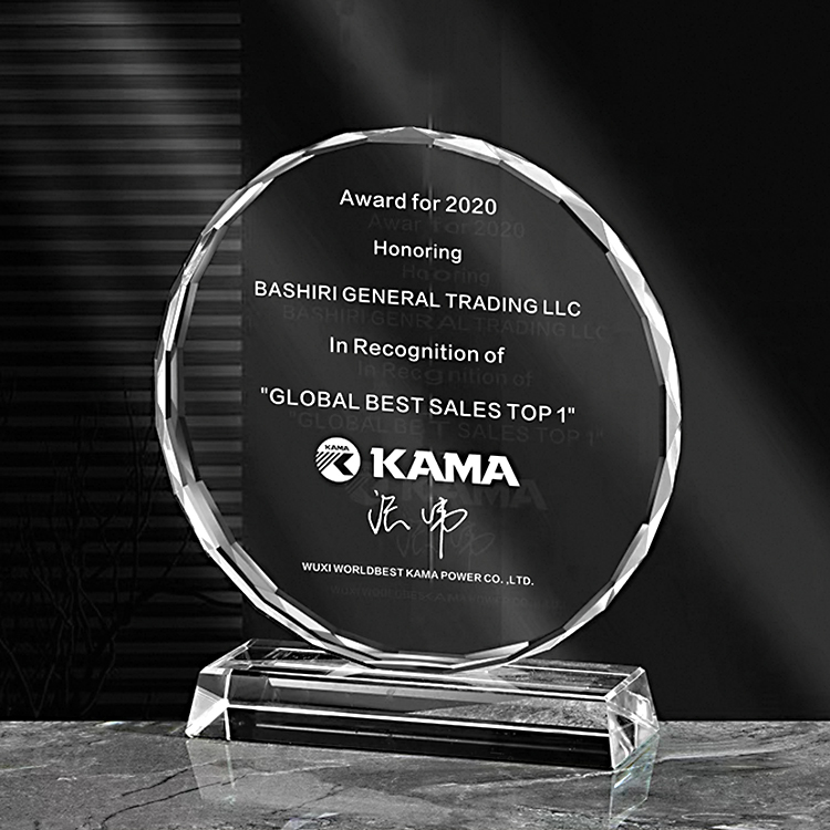Custom Handmade Green Octagon Round Blank Crystal K9 Glass Photo Frame Trophy Award with Wooden Base for Laser Engraving