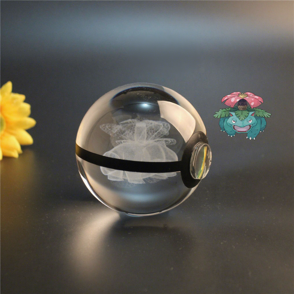 Glowing Pokeball Glass Crystal 8cm Pokemon Go Balls Night Lights Painting Handmade 3D Engraved Christmas Toys Gift Wholesale