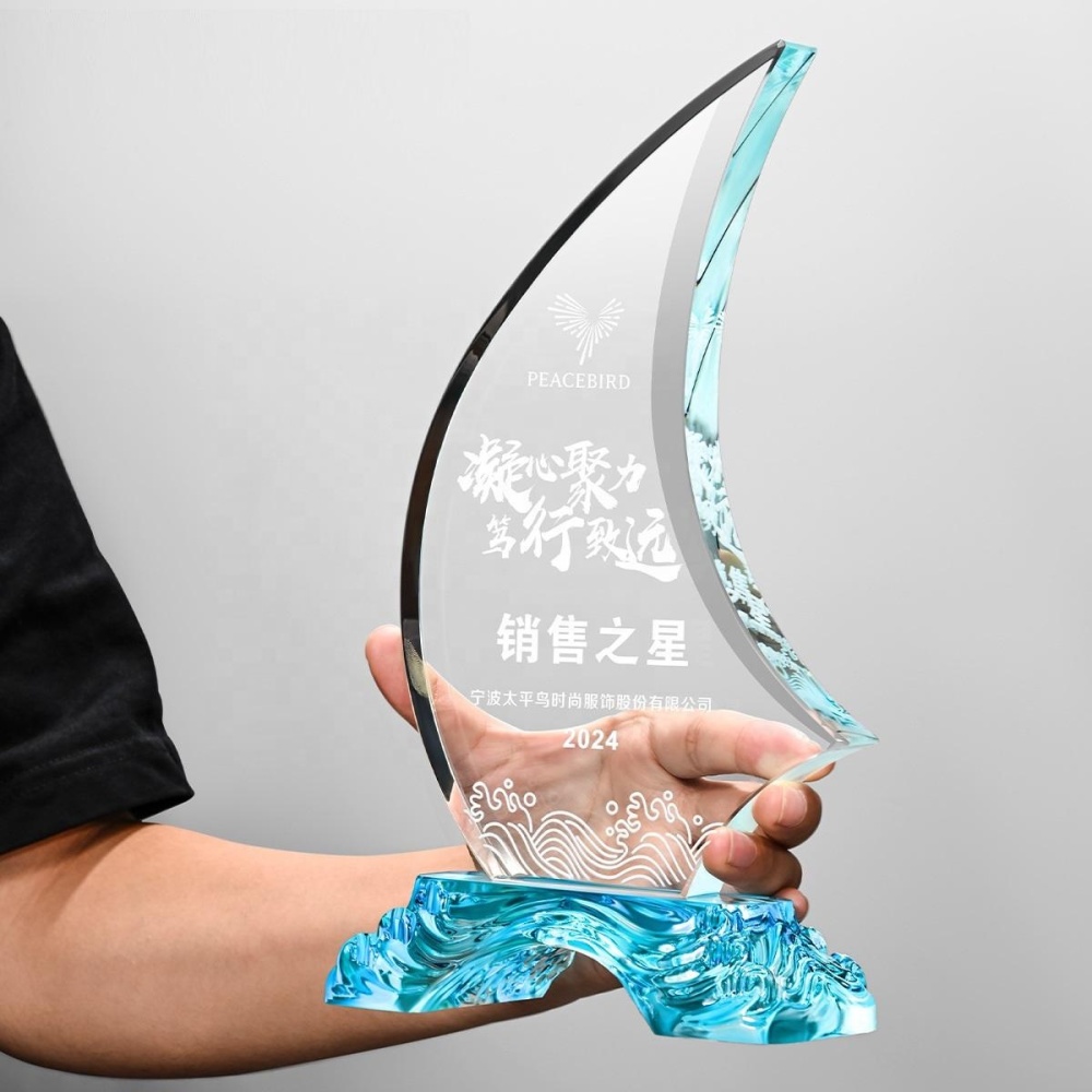 Honor Creative Crystal Trophy Wave Design Award Riding the Waves Prize Other Crystal Crafts Gift