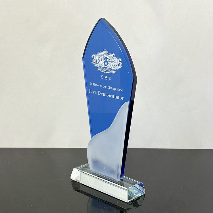Blue Frosted Clear Crystal Glass Trophy Award MH-LJ0657