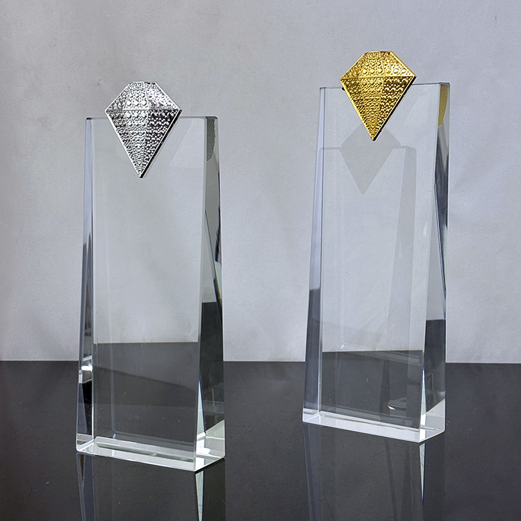 Gold Silver Metal Diamond Crystal Glass Awards Plaque Trophy MH-LJ0690