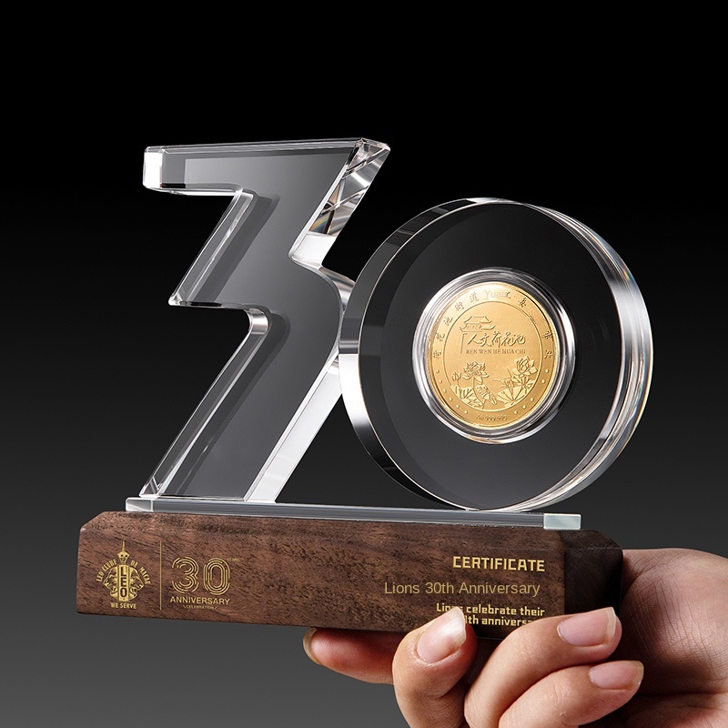 2024 Crystal Trophy Custom-Made Anniversary Badge Inlaid Medal Excellent Staff High-Grade Number-Shaped UV Trophy