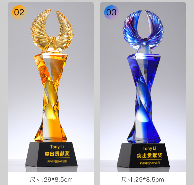 Custom Made Crystal Liuli Trophy with UV Printing Polished Amber Crown Engraved Design TV & Movie Character Theme