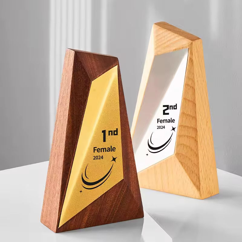 JN Customized Wooden Trophy Awards Crystal Custom Laser Engraving With Wordings or Text for Sports Events