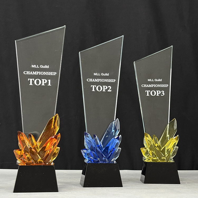 New Design Amber Blue Yellow Diamond Crystal Glass Awards Plaque Trophy MH-LJ0604
