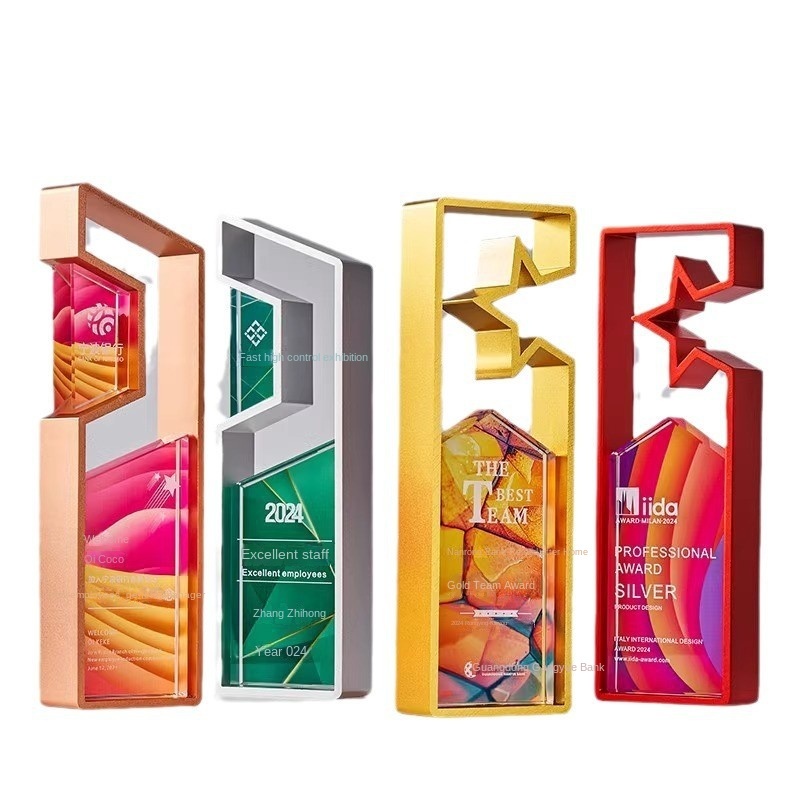 Wholesale Custom High-Grade Metal Trophy with Crystal Medals Plaques Creative Award Crystal Craft Trophies