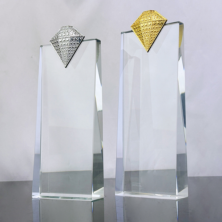 Gold Silver Metal Diamond Crystal Glass Awards Plaque Trophy MH-LJ0690