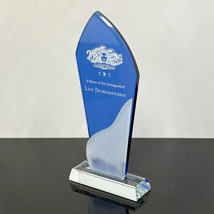Blue Frosted Clear Crystal Glass Trophy Award MH-LJ0657