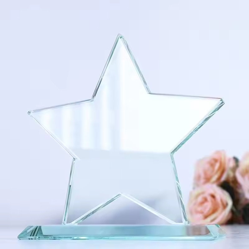 Honor of Crystal Wholesale Clear Star Shaped Crystal Plaque Award Trophy With Clear Base Business Souvenir