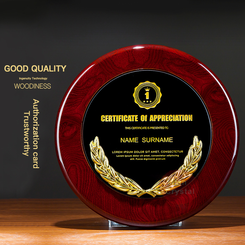 Custom Crystal Trophy Wooden Decoration Printed Engraved Award Souvenirs Company Anniversary Glass Custom Trophy