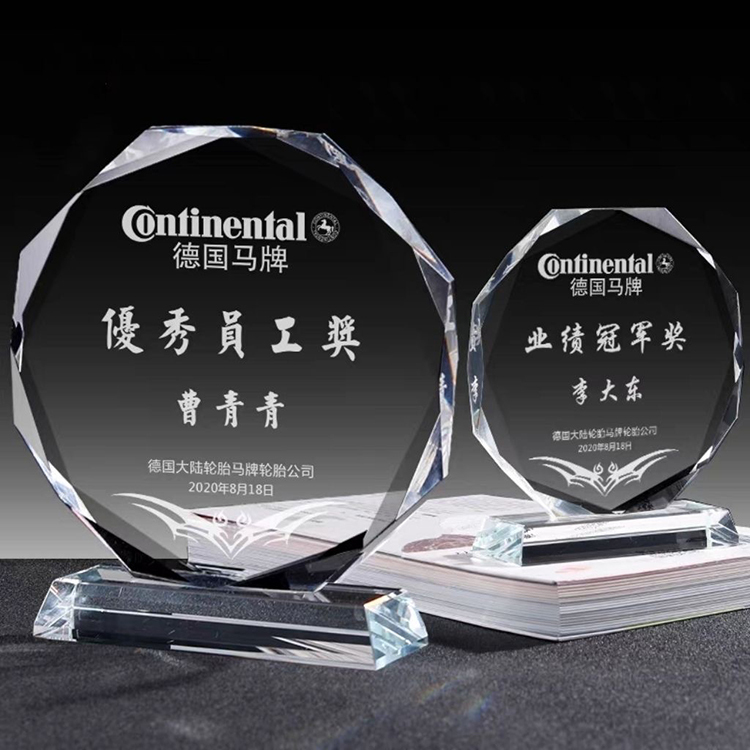 Custom Handmade Green Octagon Round Blank Crystal K9 Glass Photo Frame Trophy Award with Wooden Base for Laser Engraving