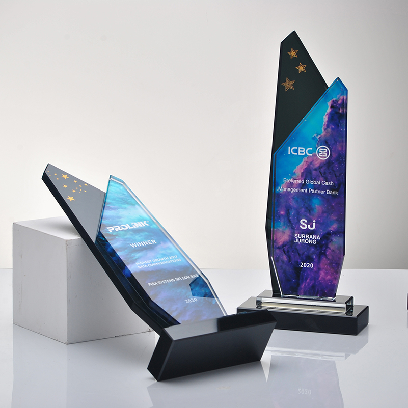 Custom Crystal Trophy With Changeable Background Award Trophy With UV Printing Customized Champion Award