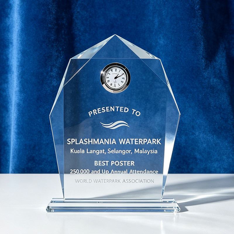 High Quality Crystal Award Trophy Clock Custom Logo Crystal Trophy Clock for Gift Award Souvenir