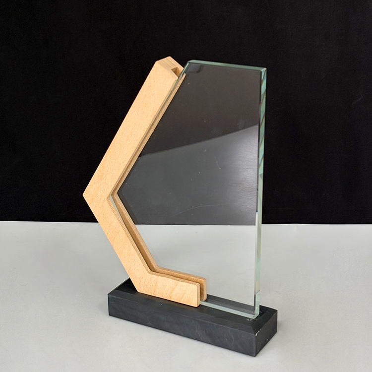 Wooden Crystal Glass Awards Plaque Trophy with Black Stone Base MH-LJ0656