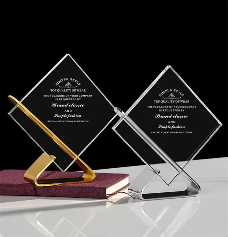 Gold Silver Copper Metal Crystal Awards Laser Engraved Personalized Glass Trophies and Awards