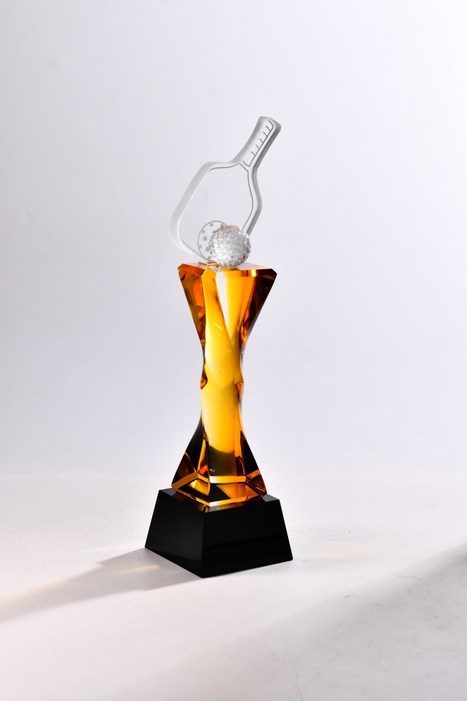 Hot-selling Transparent Amber Blue DIY Laser Engraved Geometric Shape Crystal Trophy for Sports Event Awards