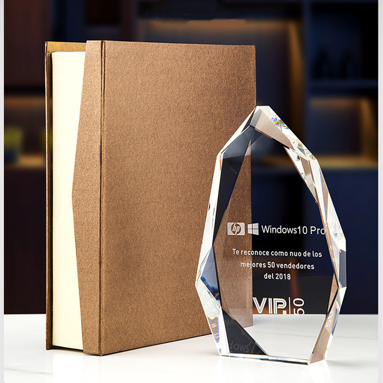 Top 50 Salesperson Honor Plaque, Irregular Faceted Clear Crystal VIP Trophy