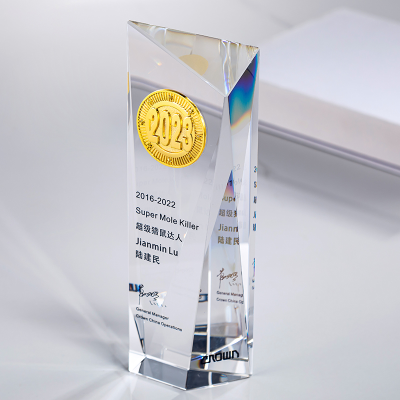 Small Bridge New Product Ideas Wholesale Custom Black and White Crystal Trophy with Beveled Corners